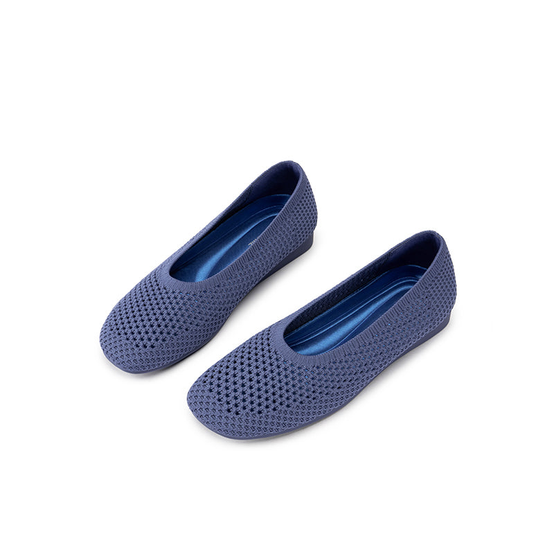 Heart Mesh Knit Square Toe Wedge Flats – Washable Breathable Work Shoes