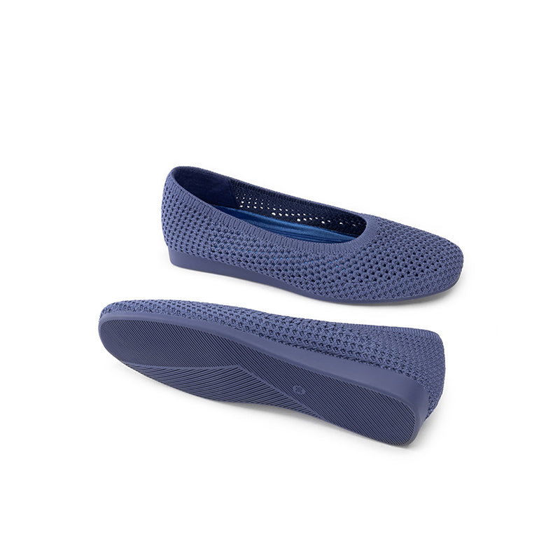 Heart Mesh Knit Square Toe Wedge Flats – Washable Breathable Work Shoes