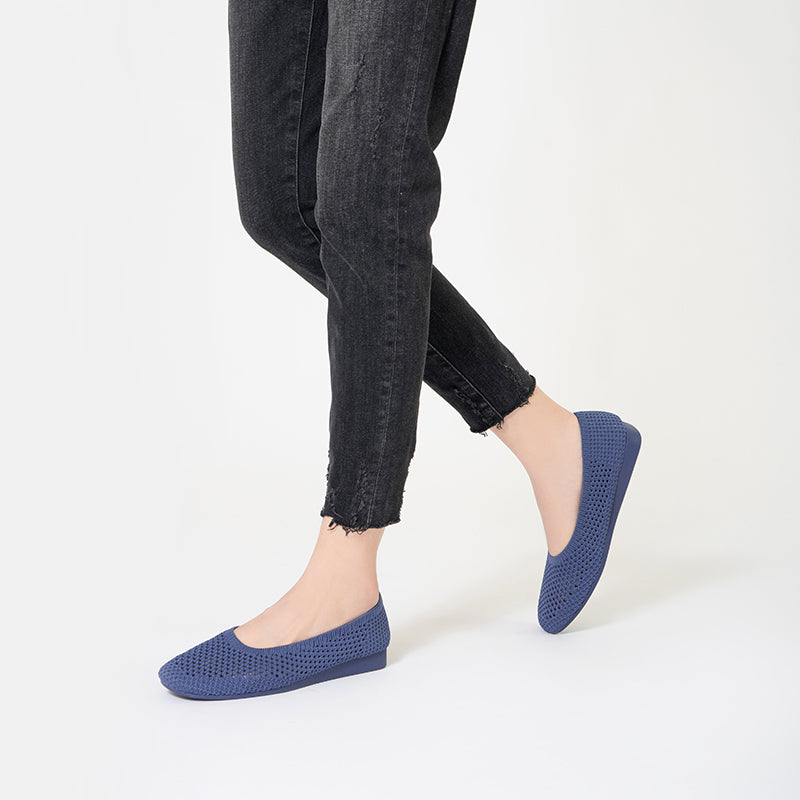 Heart Mesh Knit Square Toe Wedge Flats – Washable Breathable Work Shoes
