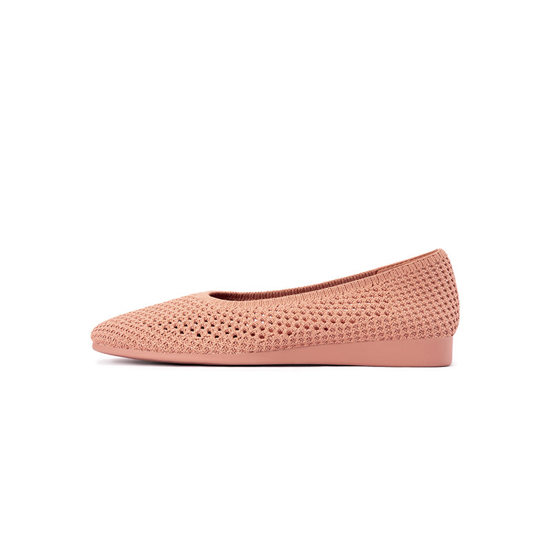 Heart Mesh Knit Square Toe Wedge Flats – Washable Breathable Work Shoes
