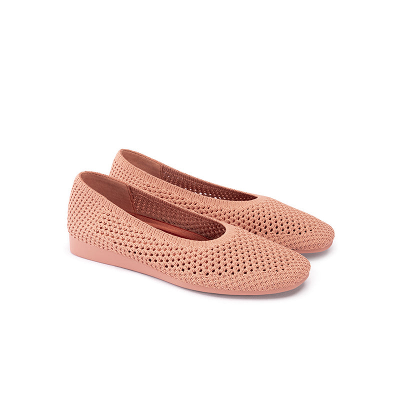 Heart Mesh Knit Square Toe Wedge Flats – Washable Breathable Work Shoes