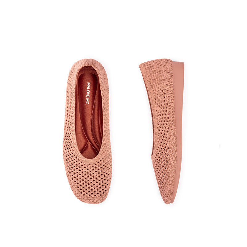 Heart Mesh Knit Square Toe Wedge Flats – Washable Breathable Work Shoes