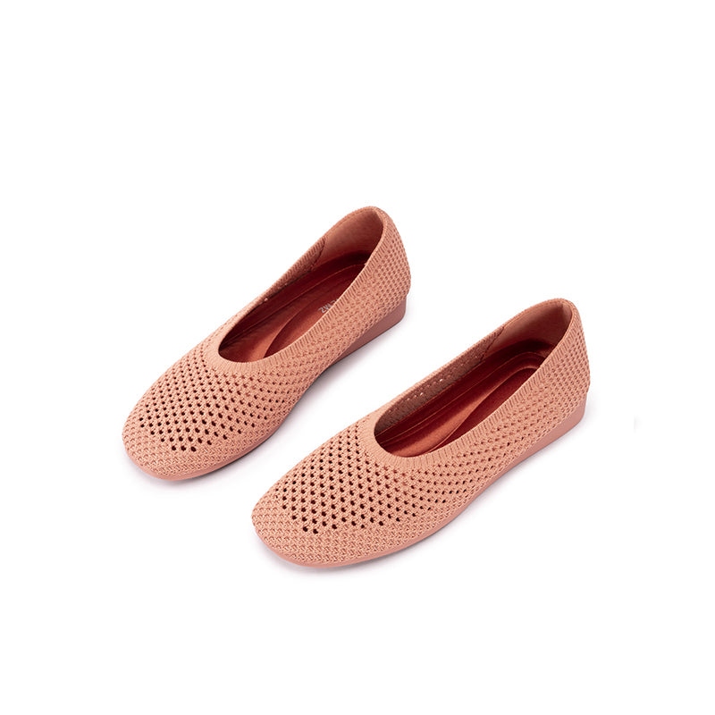 Heart Mesh Knit Square Toe Wedge Flats – Washable Breathable Work Shoes