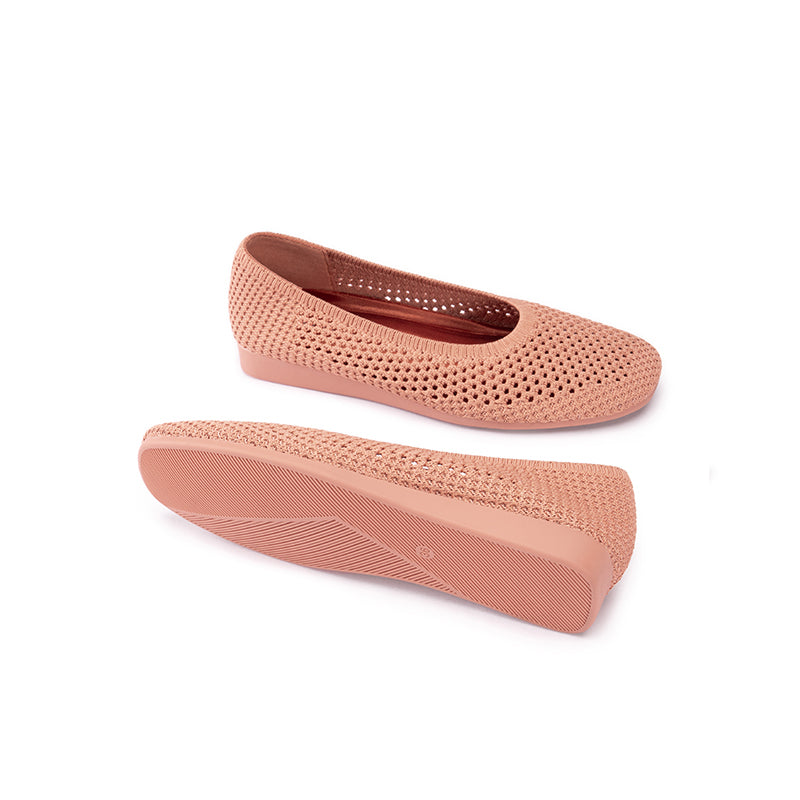 Heart Mesh Knit Square Toe Wedge Flats – Washable Breathable Work Shoes