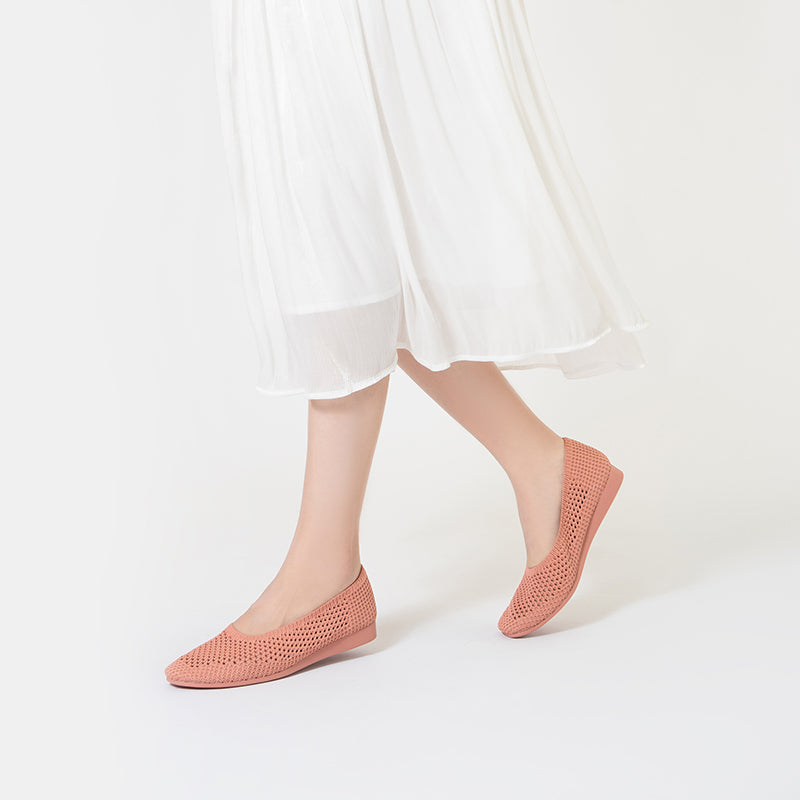 Heart Mesh Knit Square Toe Wedge Flats – Washable Breathable Work Shoes