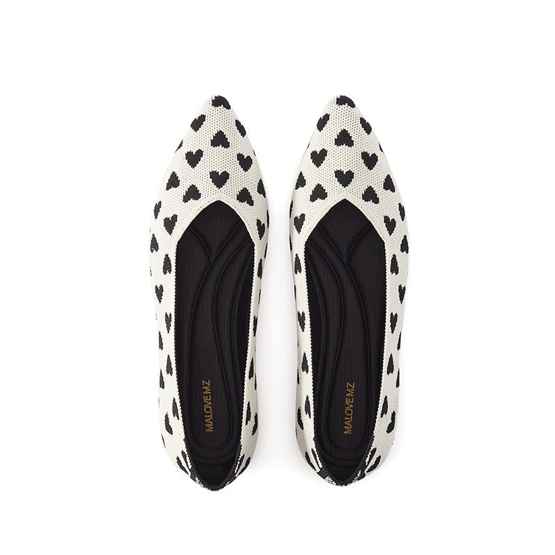 Heart Print Pointed Toe Comfortable Flats - 0cm
