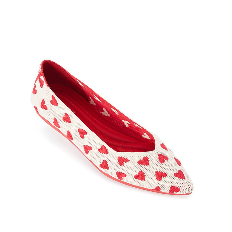 Heart Print Pointed Toe Comfortable Flats - 0cm