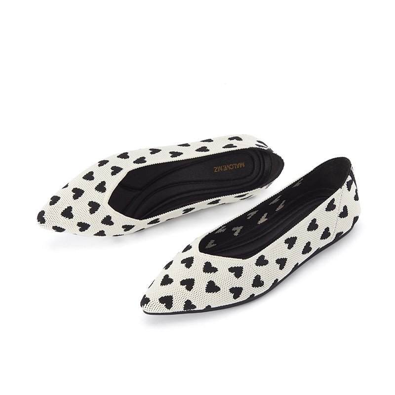 Heart Print Pointed Toe Comfortable Flats - 0cm