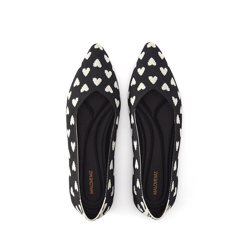 Heart Print Pointed Toe Comfortable Flats - 0cm