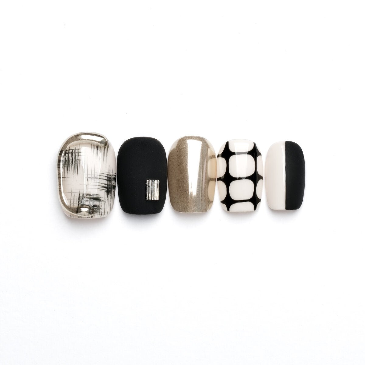 Hepburn Black White Chrome Baddie Press-On Nails