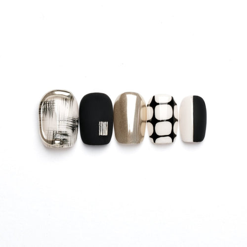 Hepburn Black White Chrome Baddie Press-On Nails