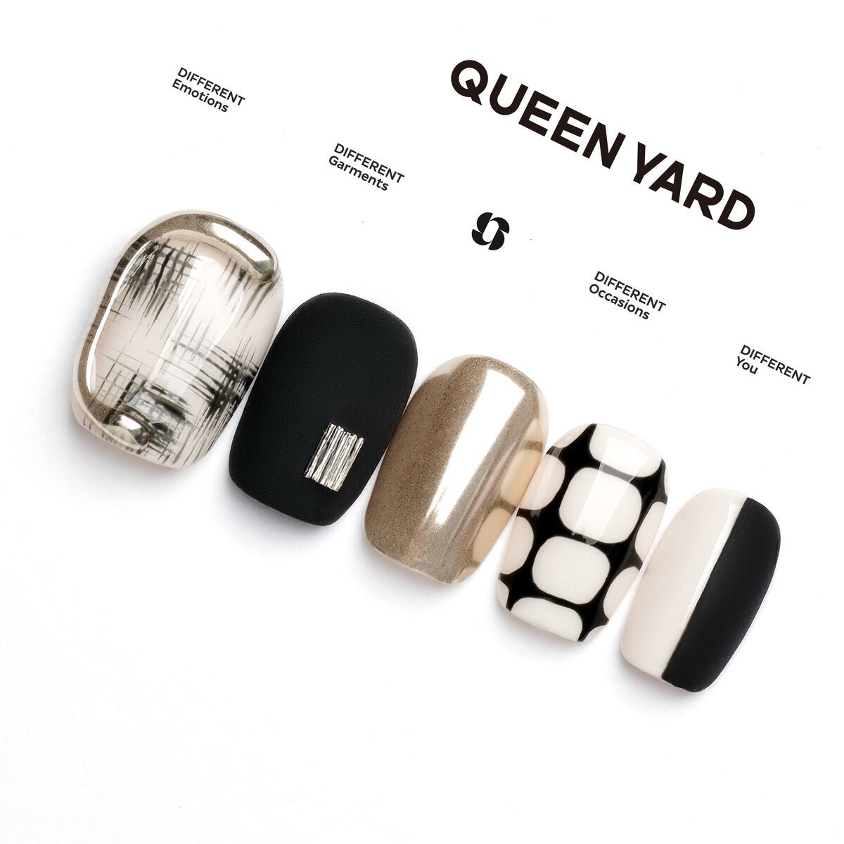 Hepburn Black White Chrome Baddie Press-On Nails