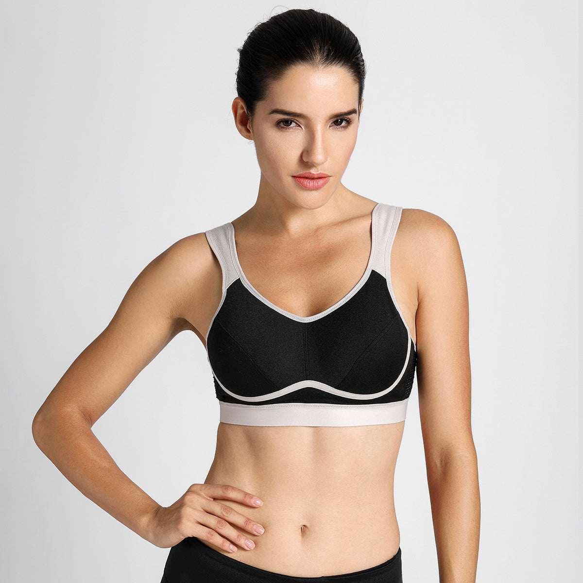 high impact bounce control wireless workout bra all black 1