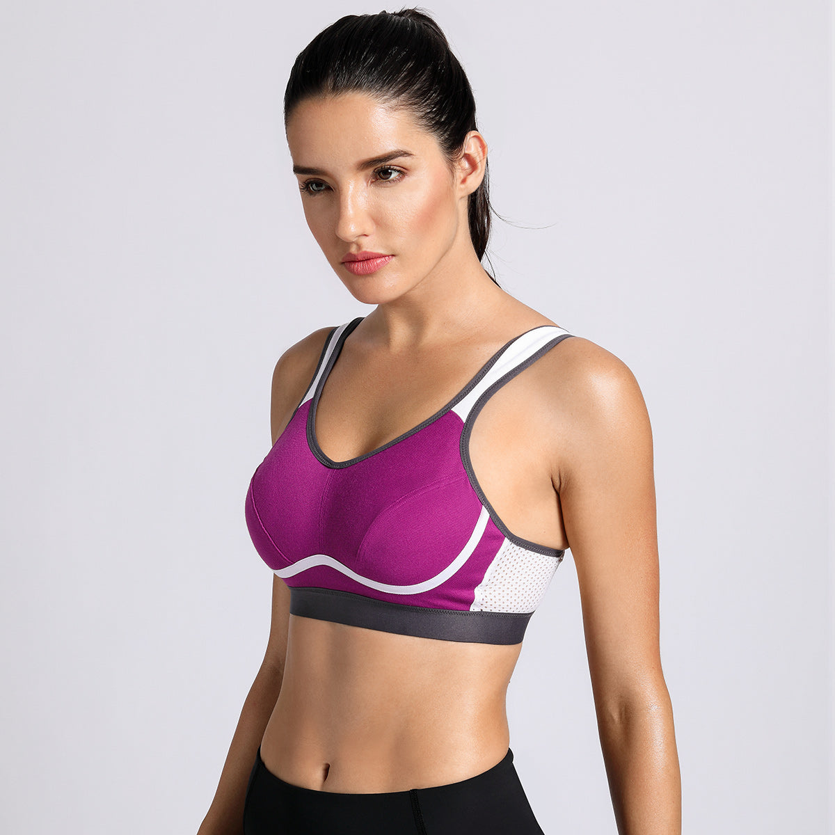 high impact bounce control wireless workout sports bra all purple 2