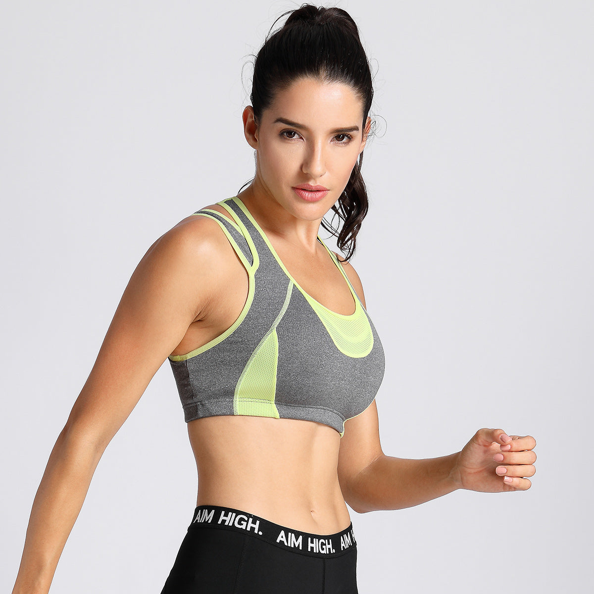 high impact full support wireless running bra all lemon 2