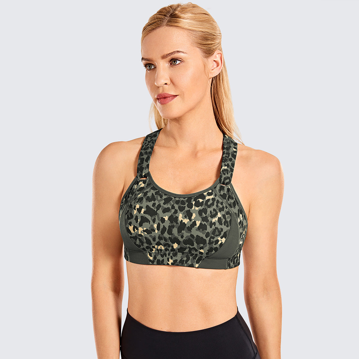 high impact lightly padded wireless active bra all leopard 1