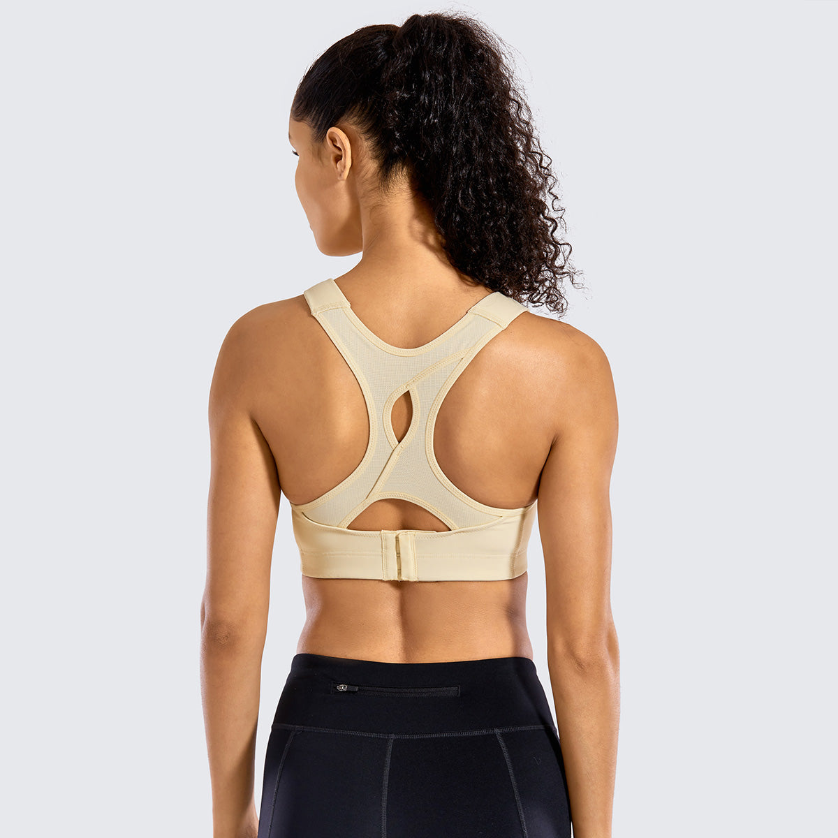 high impact lightly padded wireless sports bra all beige 2