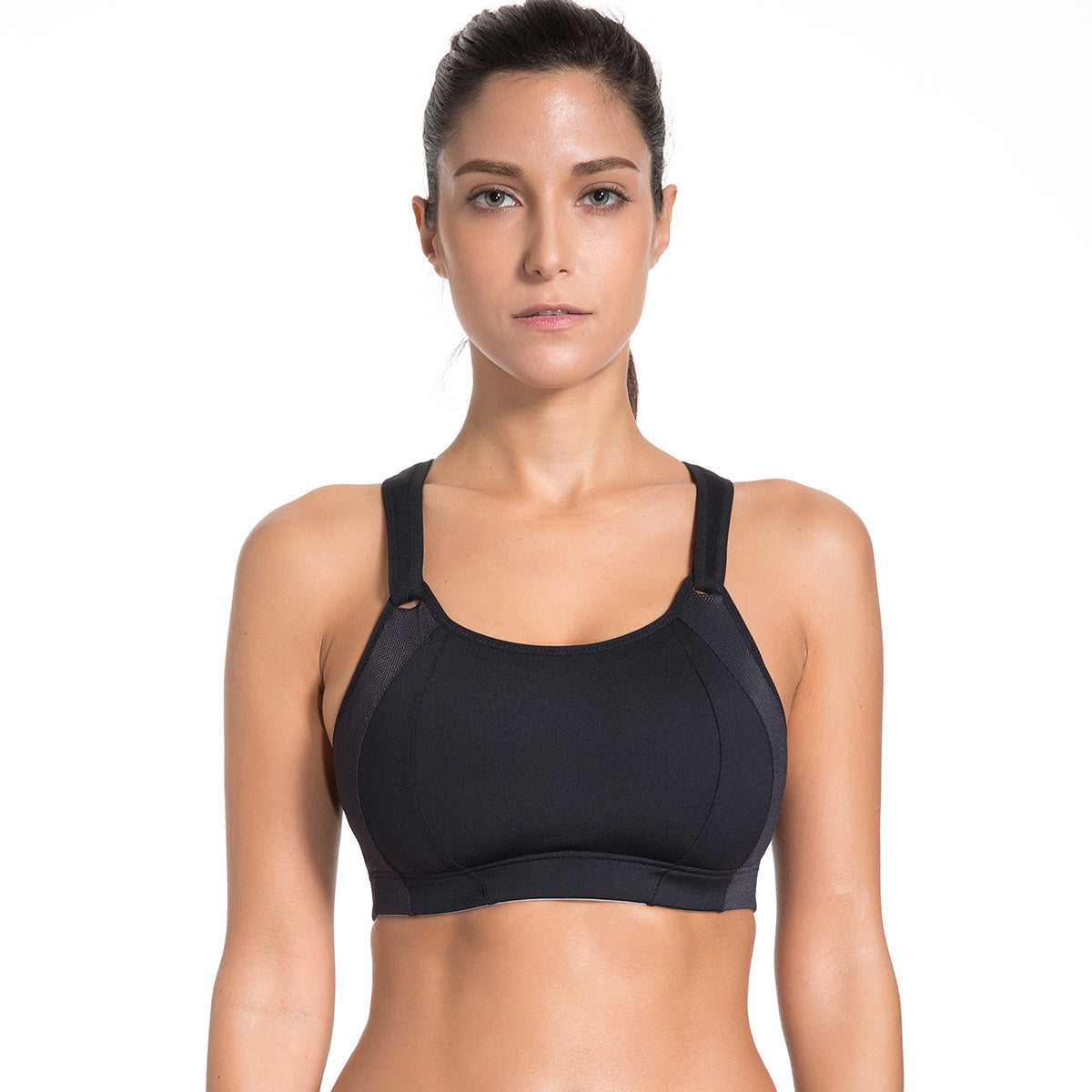 high impact mesh insert wireless running bra all black 1