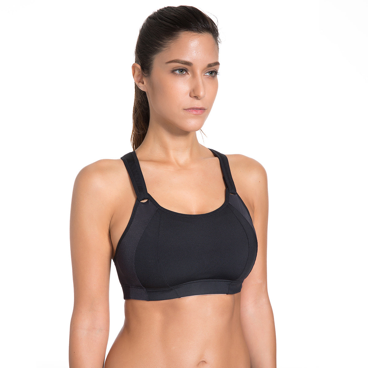 high impact mesh insert wireless running bra all black 2