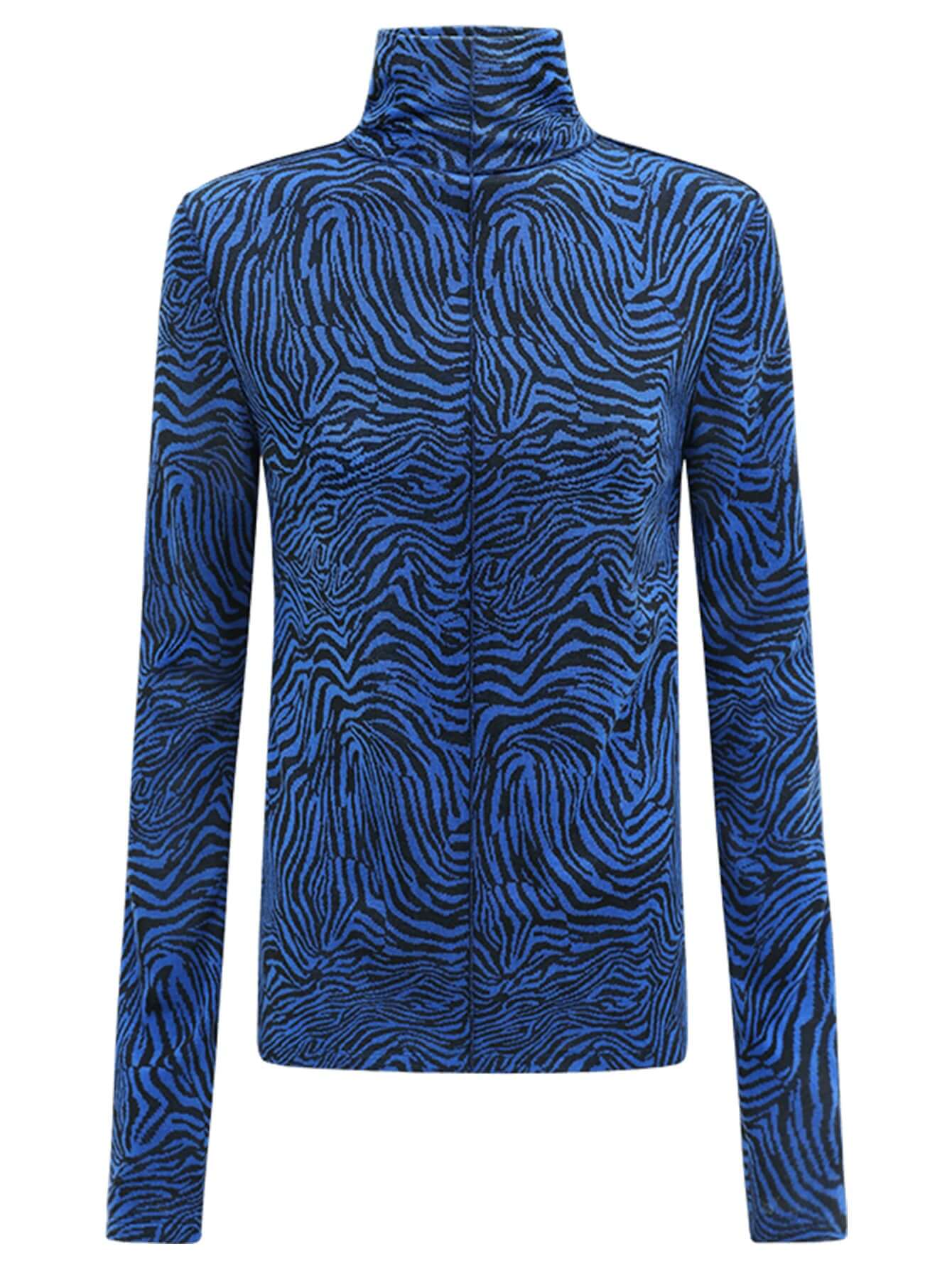 high neck zebra patterned blue jacquard knit top all blue 4