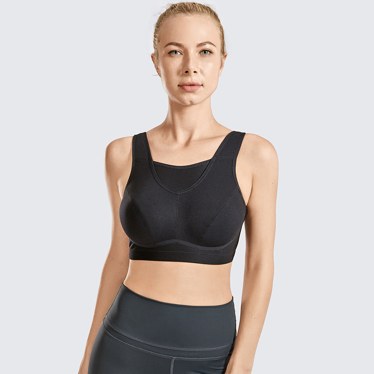 high support bounce control sports bra all black 1
