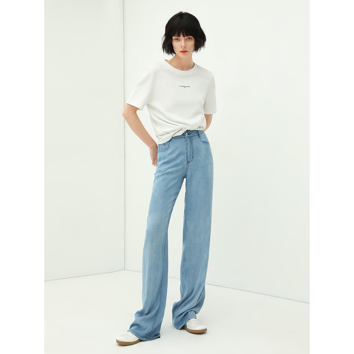 high waist draped straight leg blue jeans all blue 2