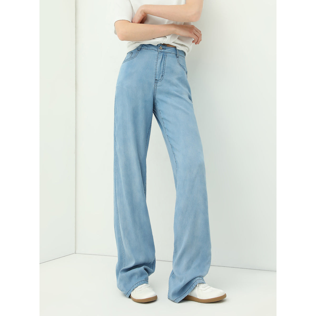 high waist draped straight leg blue jeans all blue 3