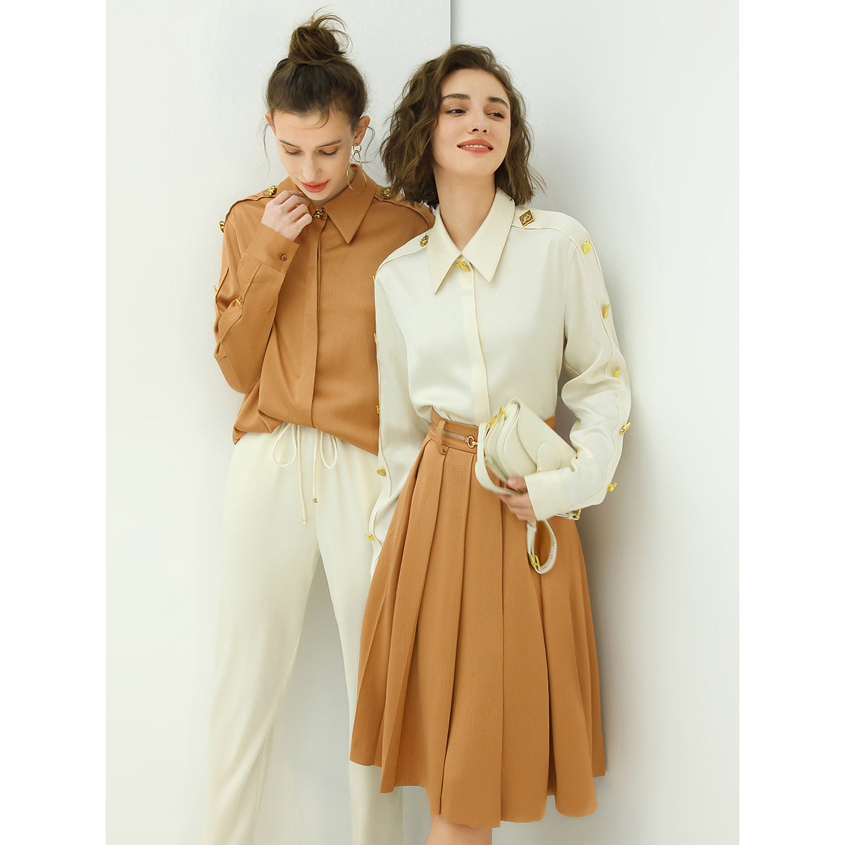 high waist pleated belted brown skirt all brown 2