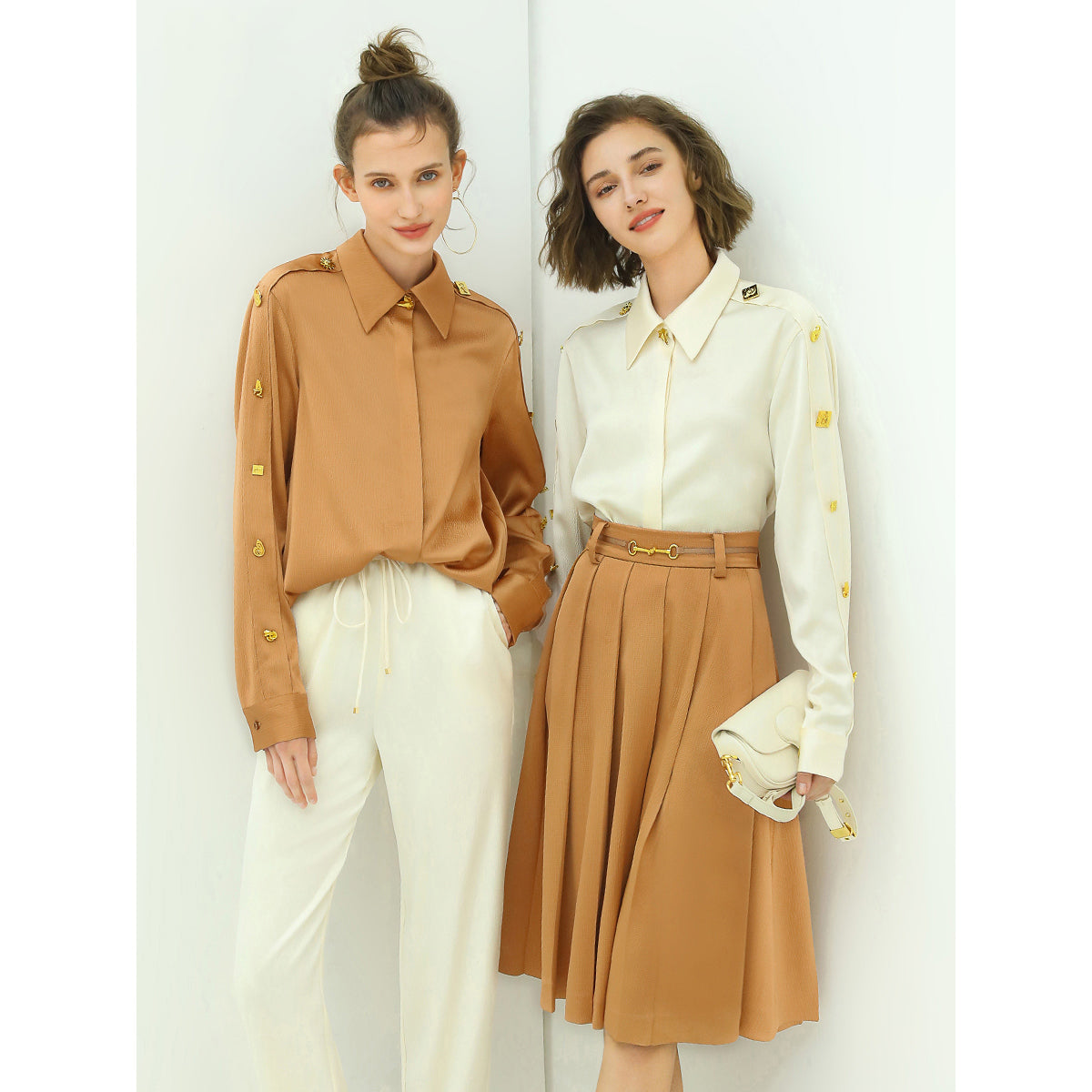 high waist pleated belted brown skirt all brown 3