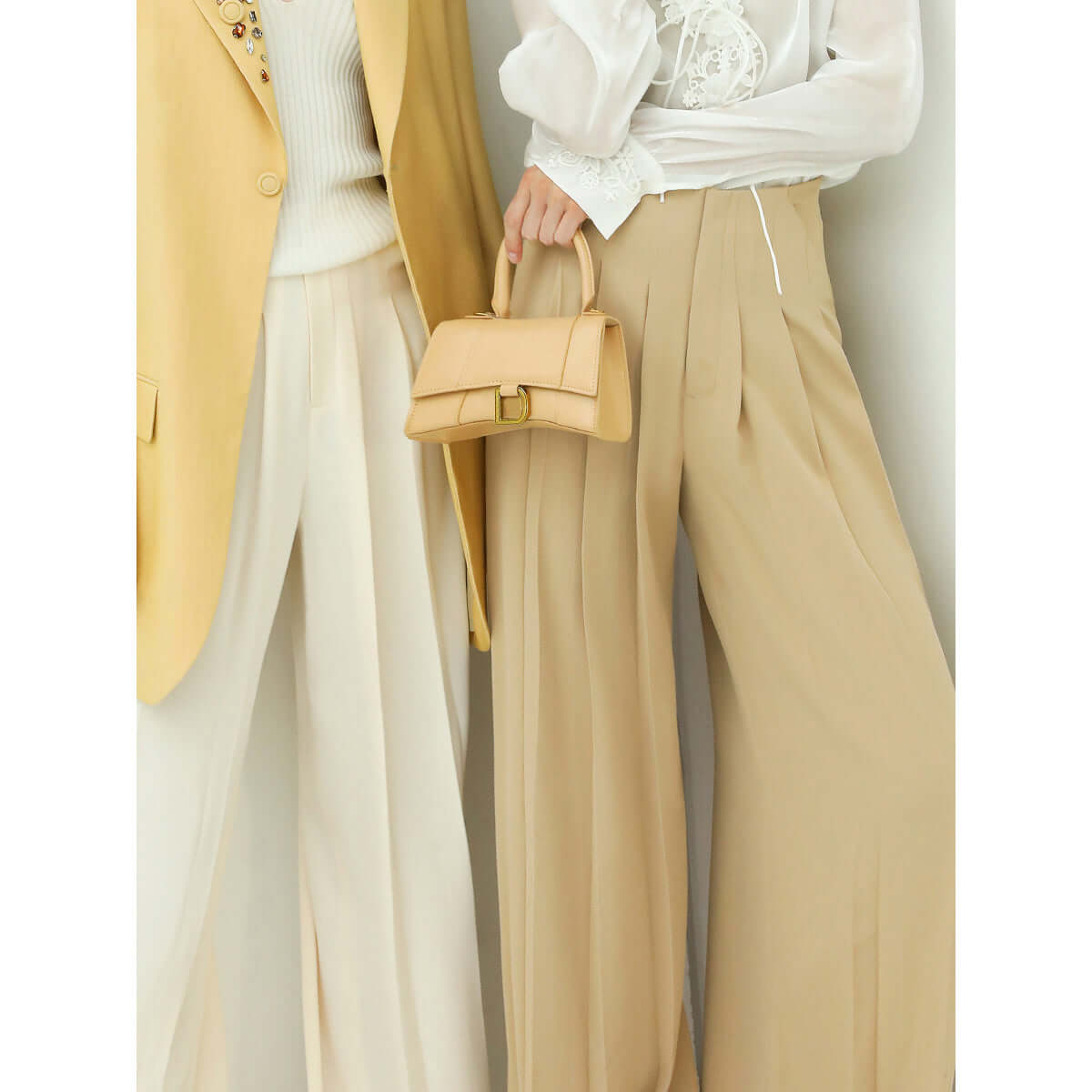 high waist pleated wide leg beige pants all beige 2