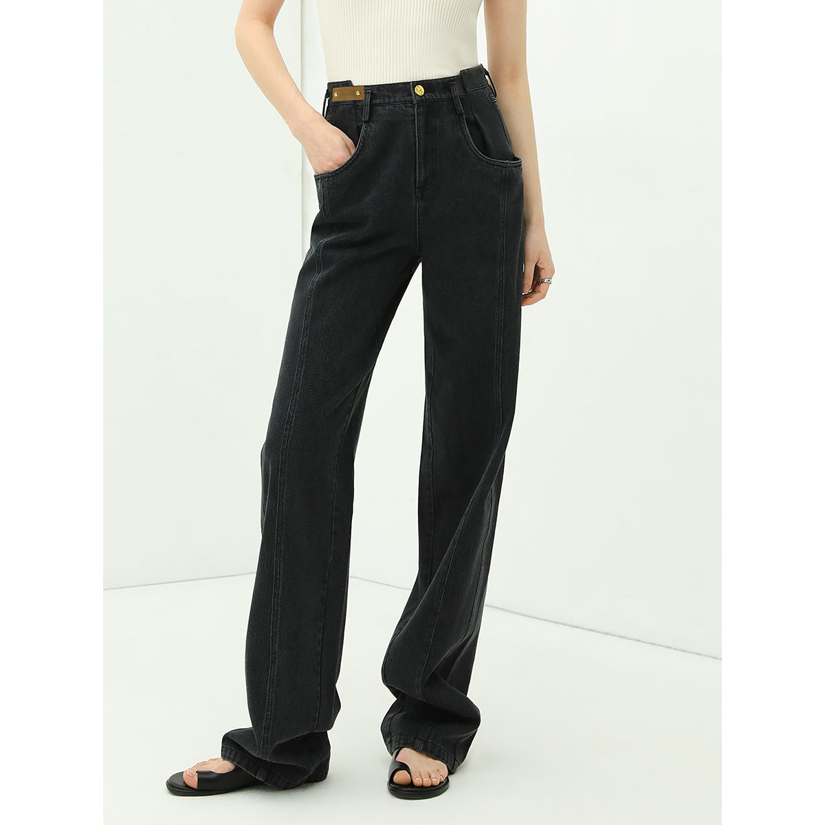 high waist straight leg black jeans all black 2