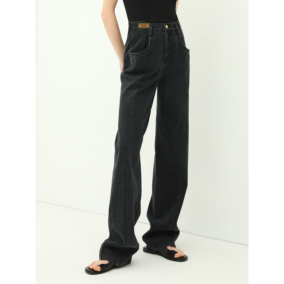 high waist straight leg black jeans all black 3