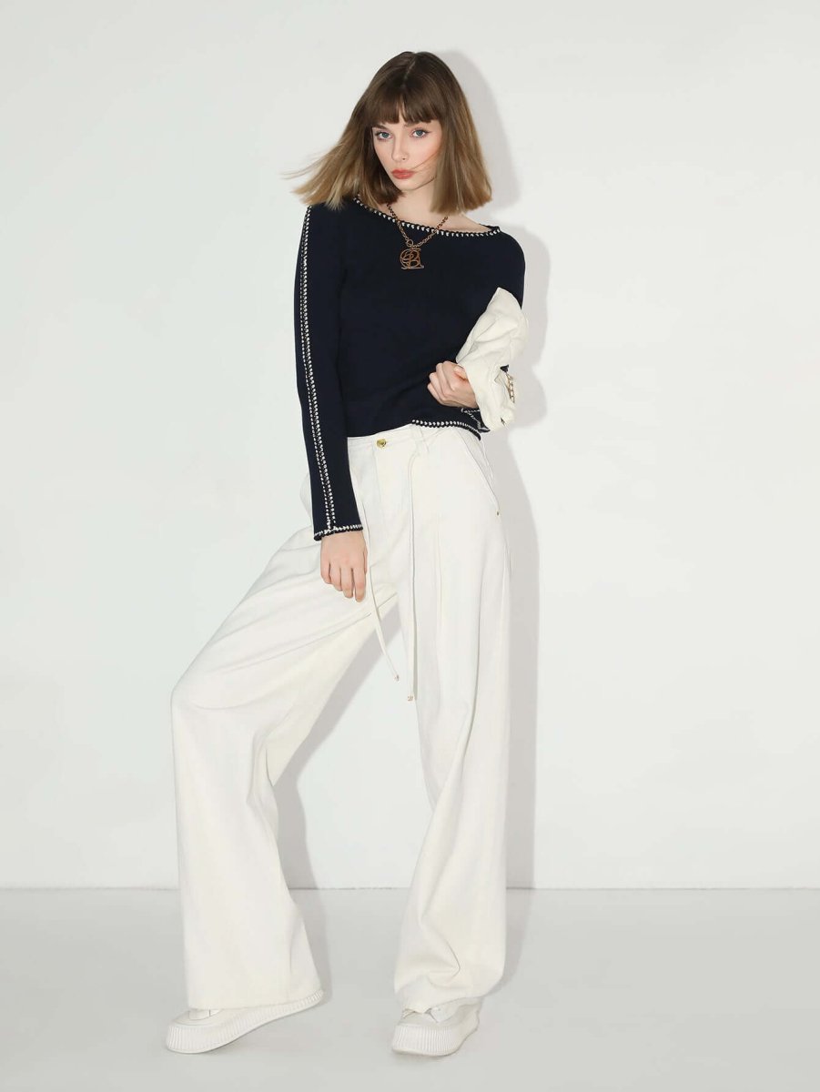 High - Waist White Wide - Leg Jeans - 0cm