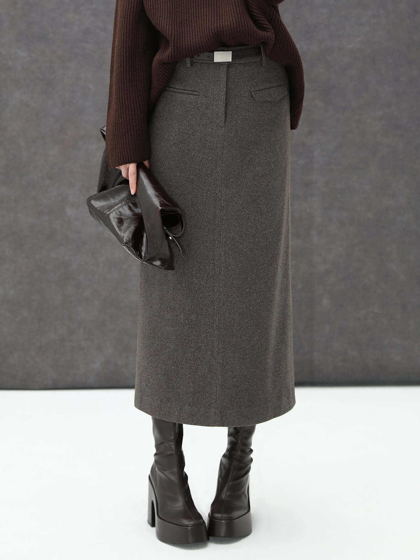 high waisted modern charcoal midi skirt for winter all charcoal 3