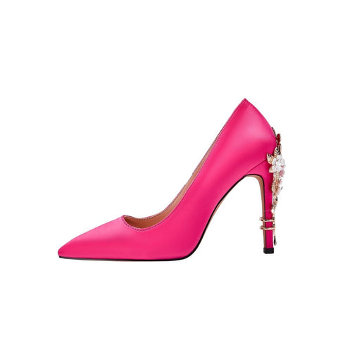 Hot Pink Gem Encrusted Stiletto Heel Pumps - 0cm