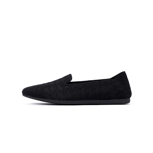 Houndstooth Knit Slip-On Flat Loafers – Round Toe Everyday Flats