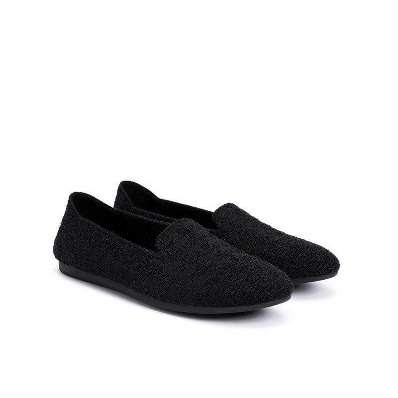 Houndstooth Knit Slip-On Flat Loafers – Round Toe Everyday Flats