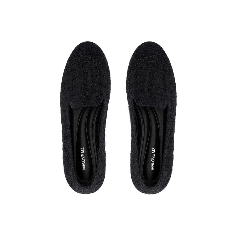 Houndstooth Knit Slip-On Flat Loafers – Round Toe Everyday Flats