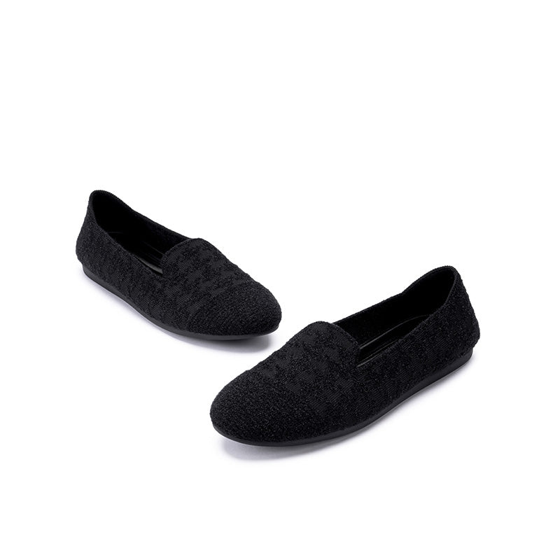 Houndstooth Knit Slip-On Flat Loafers – Round Toe Everyday Flats