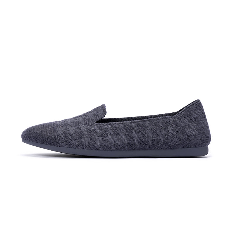 Houndstooth Knit Slip-On Flat Loafers – Round Toe Everyday Flats