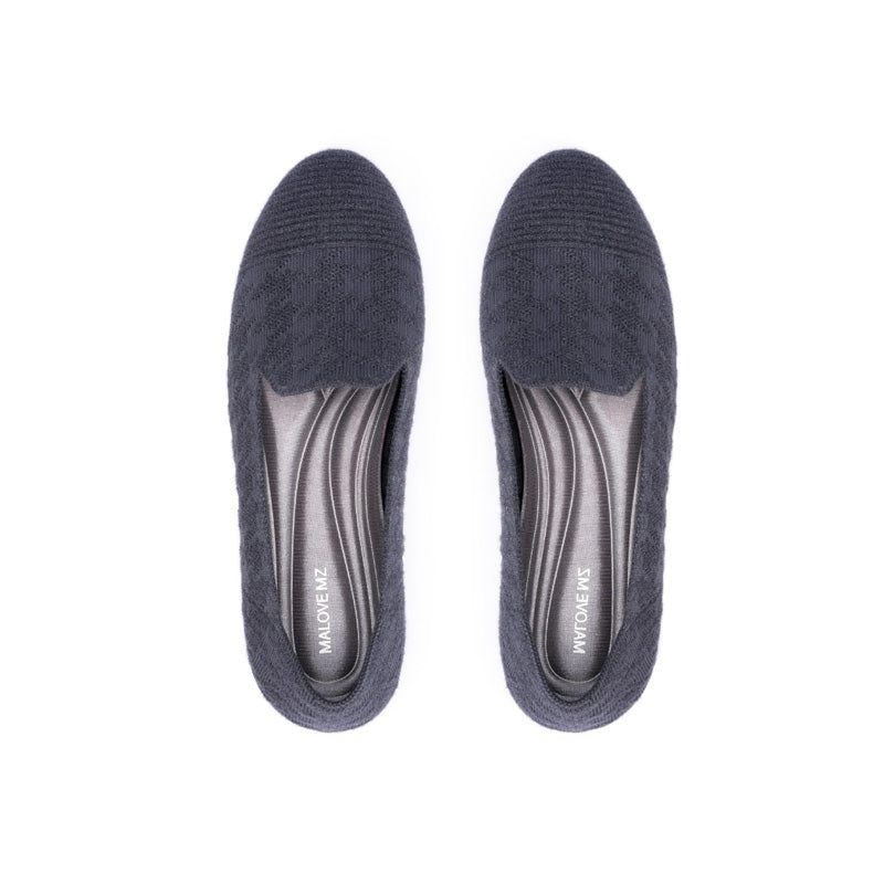 Houndstooth Knit Slip-On Flat Loafers – Round Toe Everyday Flats