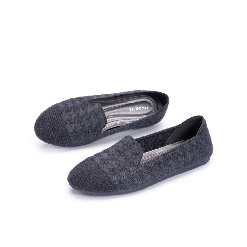 Houndstooth Knit Slip-On Flat Loafers – Round Toe Everyday Flats