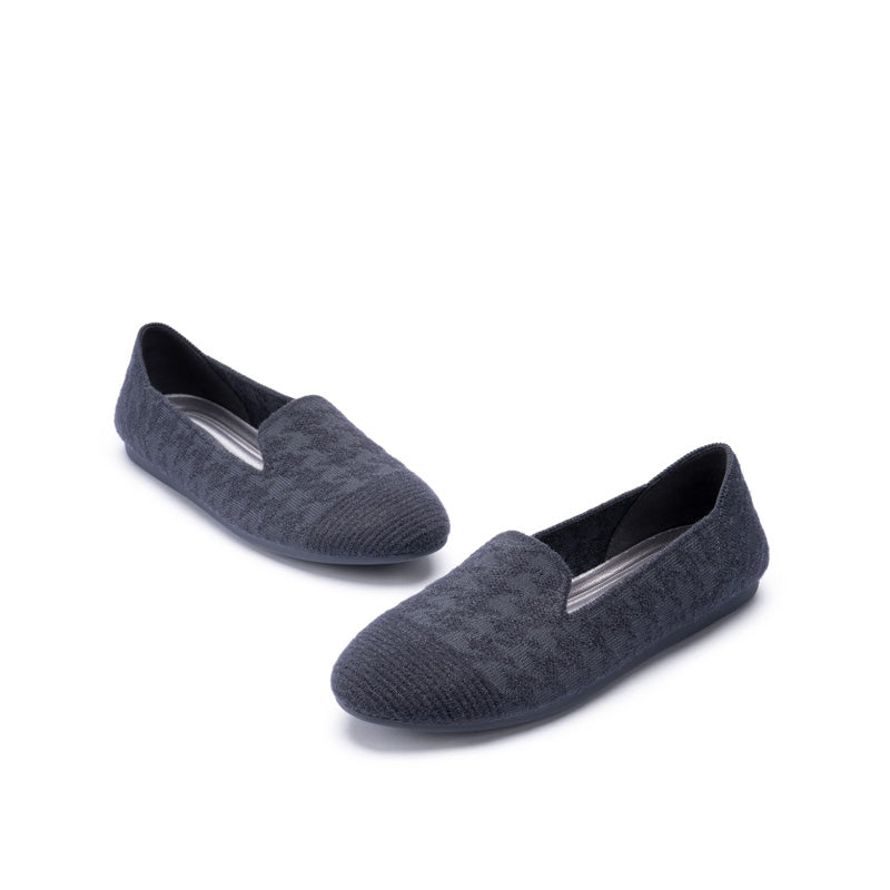 Houndstooth Knit Slip-On Flat Loafers – Round Toe Everyday Flats