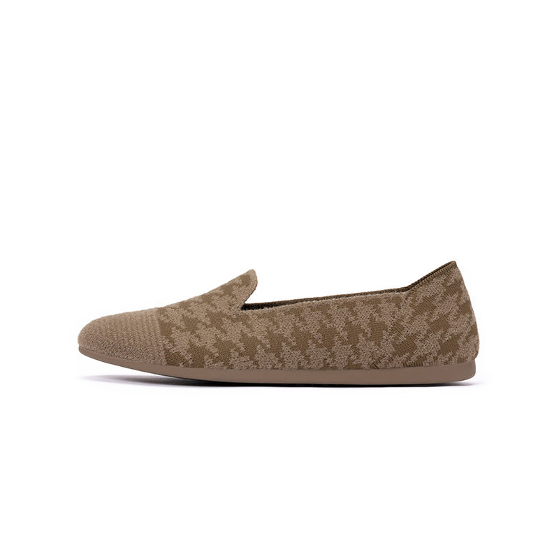 Houndstooth Knit Slip-On Flat Loafers – Round Toe Everyday Flats
