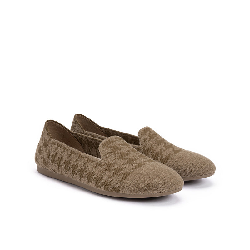 Houndstooth Knit Slip-On Flat Loafers – Round Toe Everyday Flats