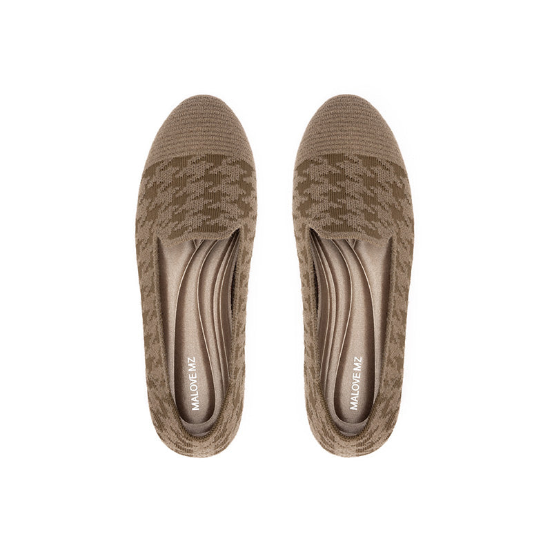 Houndstooth Knit Slip-On Flat Loafers – Round Toe Everyday Flats