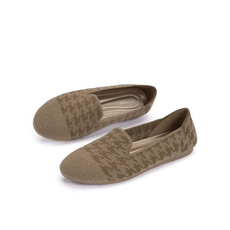 Houndstooth Knit Slip-On Flat Loafers – Round Toe Everyday Flats