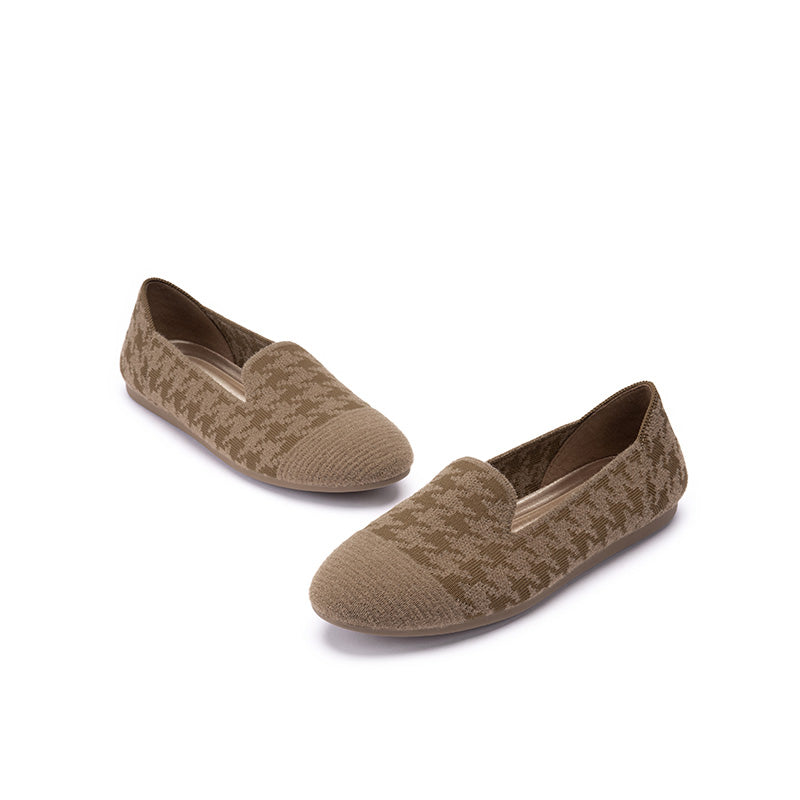 Houndstooth Knit Slip-On Flat Loafers – Round Toe Everyday Flats