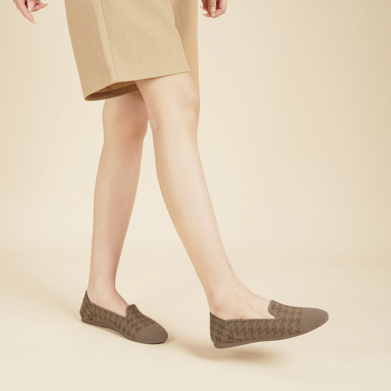 Houndstooth Knit Slip-On Flat Loafers – Round Toe Everyday Flats