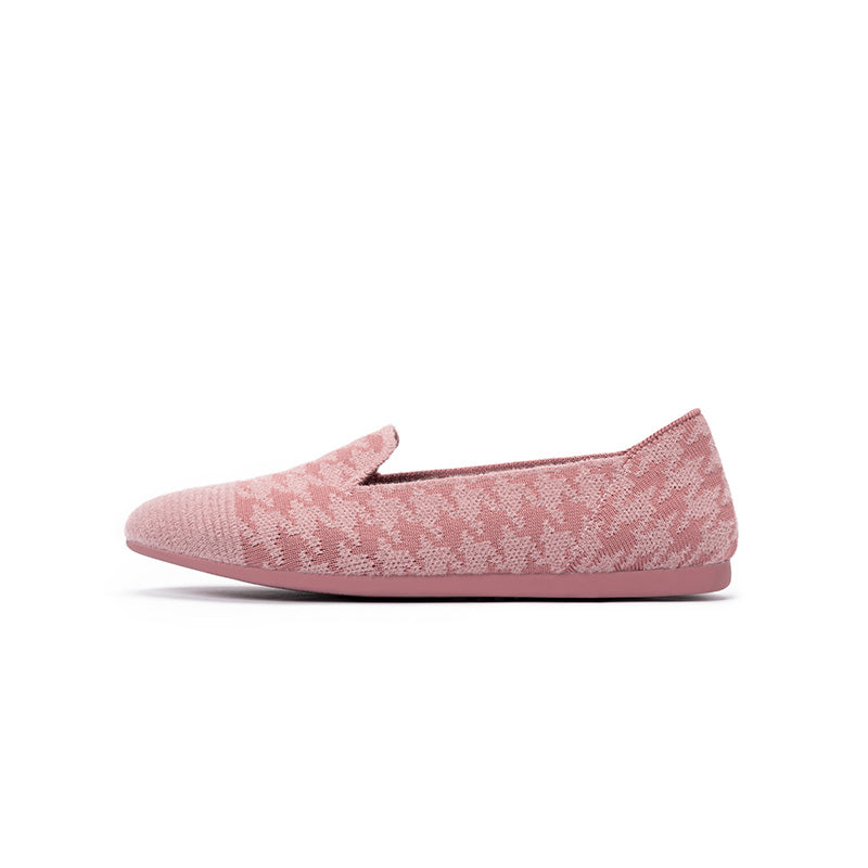 Houndstooth Knit Slip-On Flat Loafers – Round Toe Everyday Flats